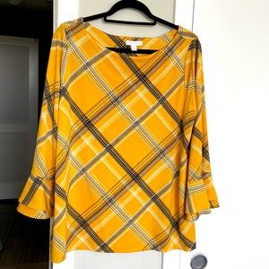 Classy Yellow Charter Club business professional top w bell sleeves